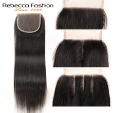 Load image into Gallery viewer, Rebecca Straight Hair Bundles With Closure 3 Bundles With Lace Closure Human Hair Extensions 8 To 28 Inch Bundles With Closure