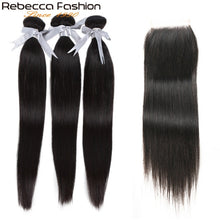 Load image into Gallery viewer, Rebecca Straight Hair Bundles With Closure 3 Bundles With Lace Closure Human Hair Extensions 8 To 28 Inch Bundles With Closure