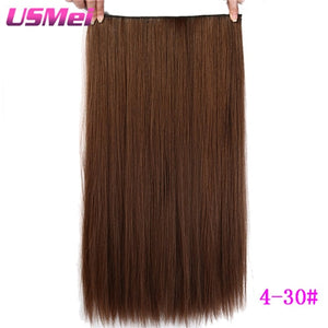 USMEI 5 clips/piece Natural Silky straight Hair Extention 24"inches 120g Clip in women pieces Long Fake synthetic Hair