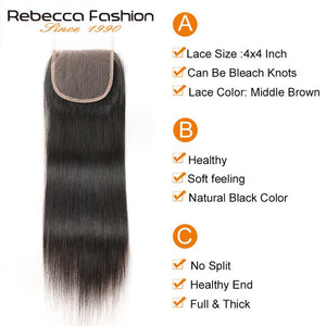 Rebecca Straight Hair Bundles With Closure 3 Bundles With Lace Closure Human Hair Extensions 8 To 28 Inch Bundles With Closure