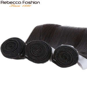 Rebecca Straight Hair Bundles With Closure 3 Bundles With Lace Closure Human Hair Extensions 8 To 28 Inch Bundles With Closure