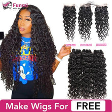 Load image into Gallery viewer, Raw Indian Hair Bundles With Closure Water Wave Bundles with Closure Funmi Virgin Human Hair Bundles with Closure Make Wig Free