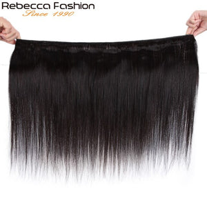 Rebecca Straight Hair Bundles With Closure 3 Bundles With Lace Closure Human Hair Extensions 8 To 28 Inch Bundles With Closure