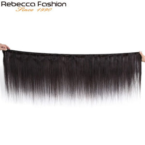 Rebecca Straight Hair Bundles With Closure 3 Bundles With Lace Closure Human Hair Extensions 8 To 28 Inch Bundles With Closure