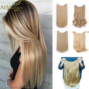 AISI BEAUTY No Clips in  One Piece Synthetic Hair Extensions Long Fish Line Straight Hair Extensions Secret Invisible Hairpieces