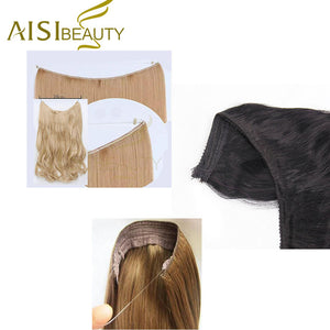 AISI BEAUTY No Clips in  One Piece Synthetic Hair Extensions Long Fish Line Straight Hair Extensions Secret Invisible Hairpieces