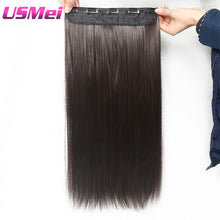 Load image into Gallery viewer, USMEI 5 clips/piece Natural Silky straight Hair Extention 24&quot;inches 120g Clip in women pieces Long Fake synthetic Hair